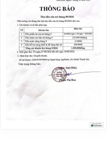 Tb thu tien an cua tre thang 9