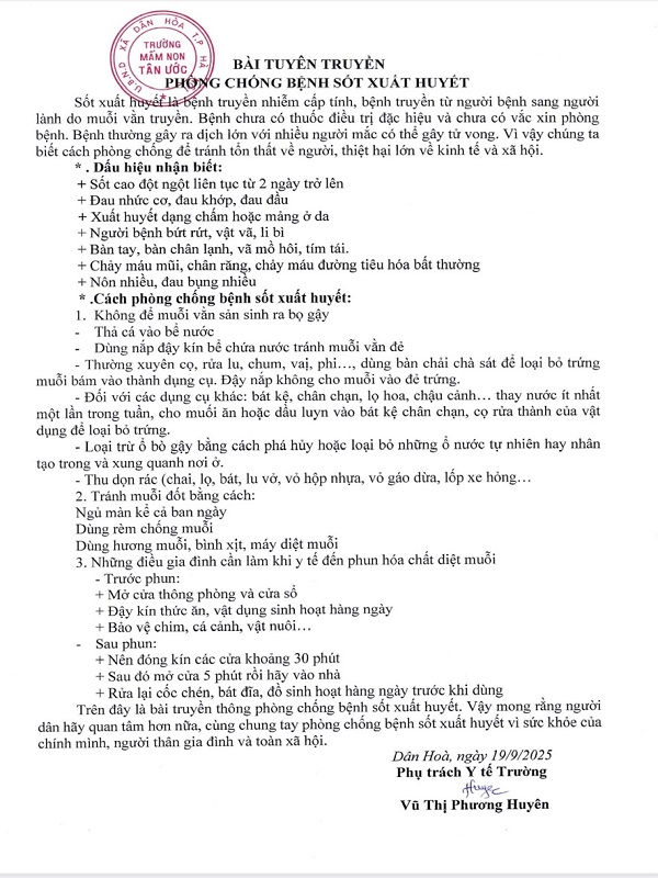 Bài tuyên truyền phòng, chống bệnh sốt xuất huyết