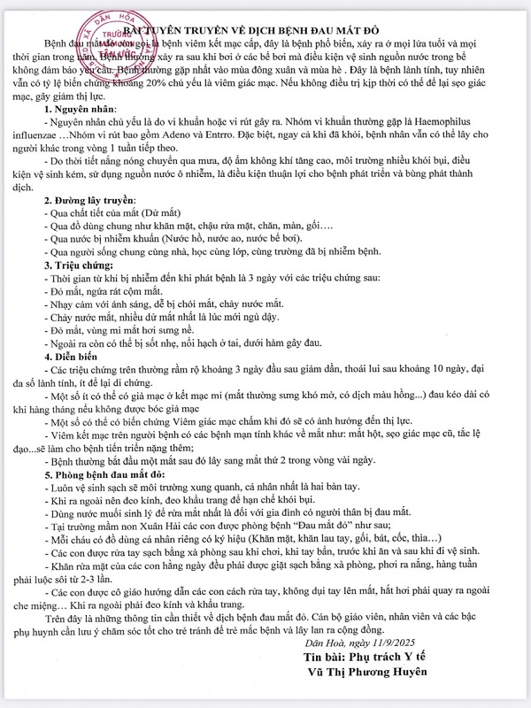 Bài tuyên truyền về bênh đau mắt đỏ
