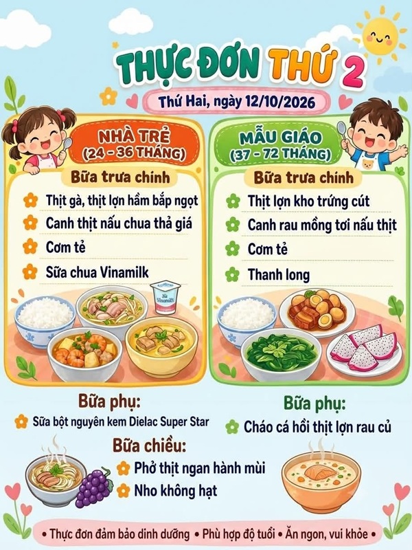 Ngày đầu tuần mới với thực đơn đầy dinh dưỡng của các con