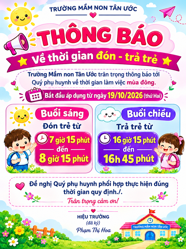Thong bao thay doi thoi gian don tra tre